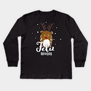 Feliz Navidad Merry Christmas With Reindeer Rudolph Kids Long Sleeve T-Shirt